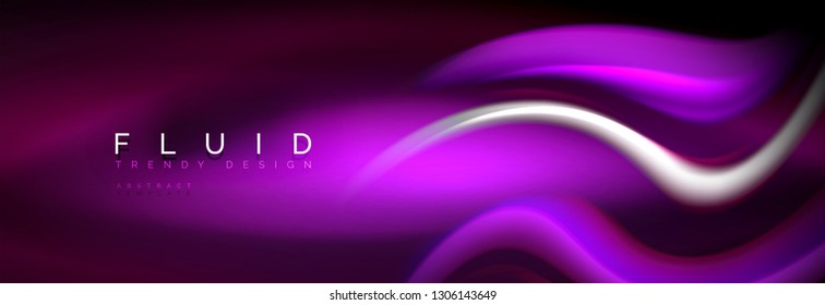 Fluid color neon wave lines background, neon liquid color futuristic paint template, vector illustration