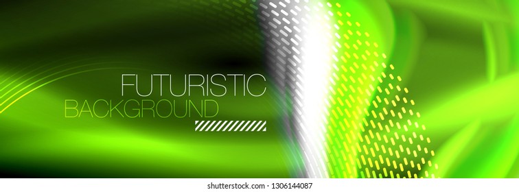 Fluid color neon wave lines background, neon liquid color futuristic paint template, vector illustration
