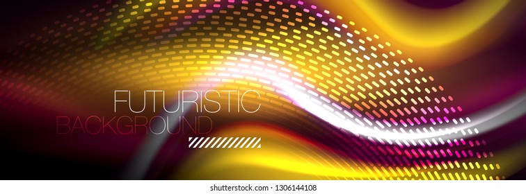 Fluid color neon wave lines background, neon liquid color futuristic paint template, vector illustration
