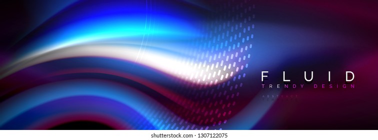 Fluid color neon wave lines background, neon liquid color futuristic paint template, vector illustration