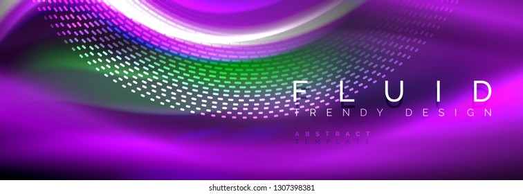 Color fluido de fondo de líneas de onda de neón, neón color líquido plantilla de pintura futurista, ilustración vectorial