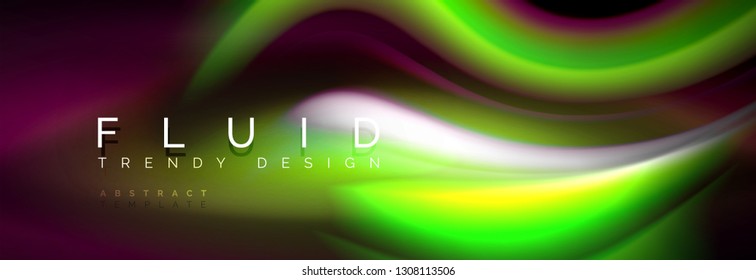 Fluid color neon wave lines background, neon liquid color futuristic paint template, vector illustration