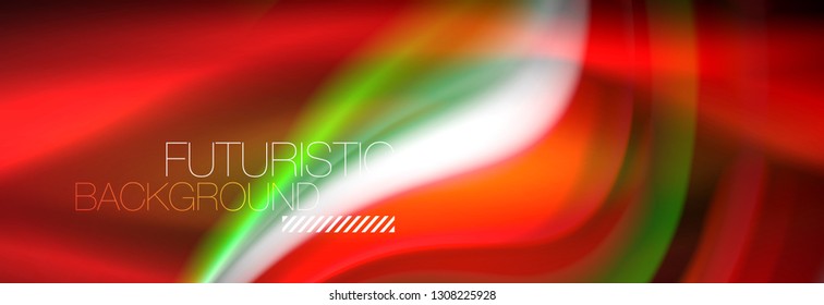 Fluid color neon wave lines background, neon liquid color futuristic paint template, vector illustration