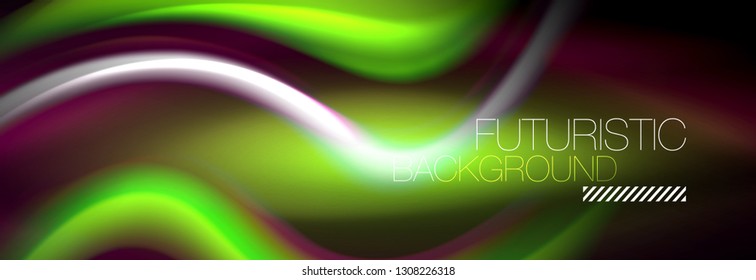 Color fluido de fondo de líneas de onda de neón, neón color líquido plantilla de pintura futurista, ilustración vectorial