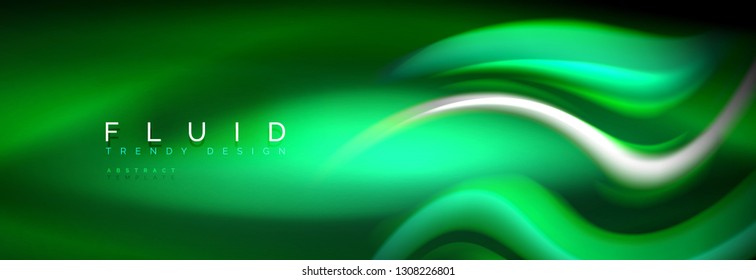 Fluid color neon wave lines background, neon liquid color futuristic paint template, vector illustration