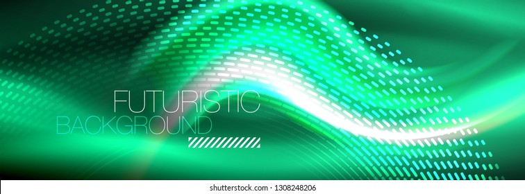 Fluid color neon wave lines background, neon liquid color futuristic paint template, vector illustration
