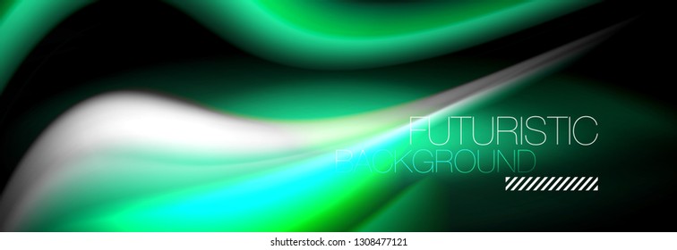 Fluid color neon wave lines background, neon liquid color futuristic paint template, vector illustration