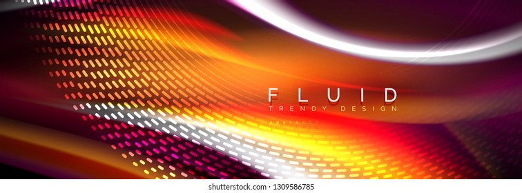 Fluid color neon wave lines background, neon liquid color futuristic paint template, vector illustration