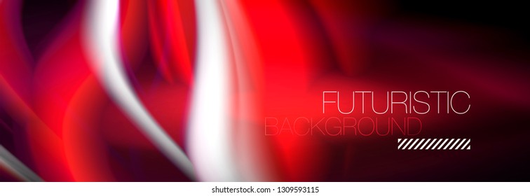 Fluid color neon wave lines background, neon liquid color futuristic paint template, vector illustration