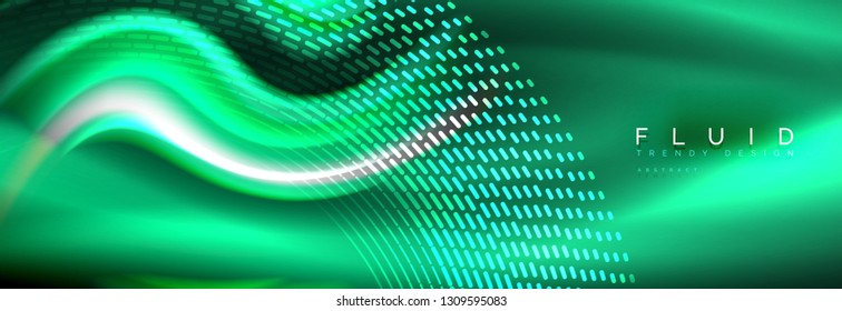 Fluid color neon wave lines background, neon liquid color futuristic paint template, vector illustration