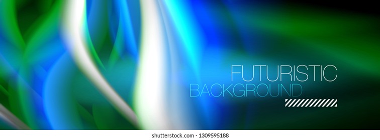 Fluid color neon wave lines background, neon liquid color futuristic paint template, vector illustration