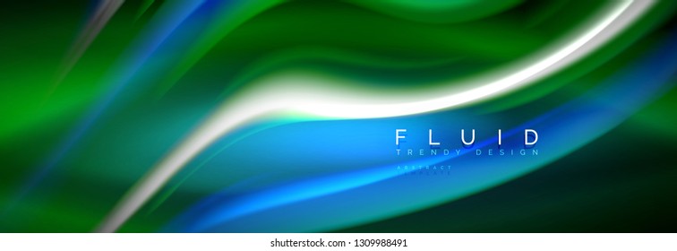 Fluid color neon wave lines background, neon liquid color futuristic paint template, vector illustration