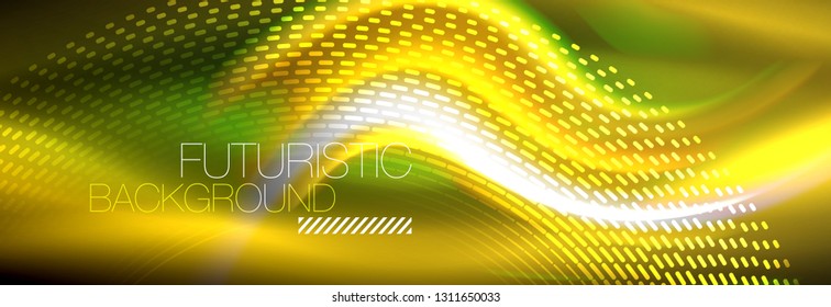 Fluid color neon wave lines background, neon liquid color futuristic paint template, vector illustration
