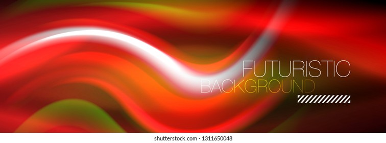 Color fluido de fondo de líneas de onda de neón, neón color líquido plantilla de pintura futurista, ilustración vectorial