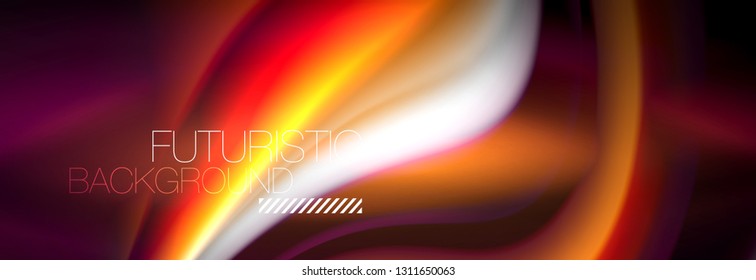 Fluid color neon wave lines background, neon liquid color futuristic paint template, vector illustration