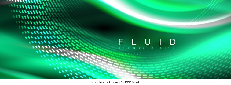 Fluid color neon wave lines background, neon liquid color futuristic paint template, vector illustration