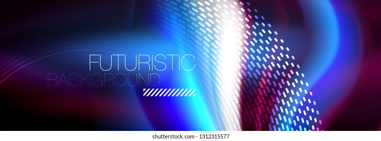 Fluid color neon wave lines background, neon liquid color futuristic paint template, vector illustration