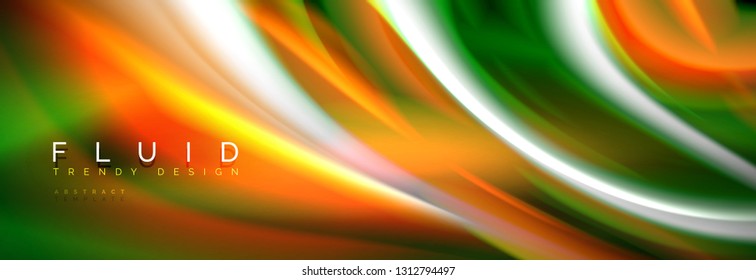 Fluid color neon wave lines background, neon liquid color futuristic paint template, vector illustration