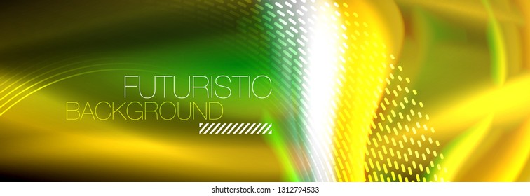 Fluid color neon wave lines background, neon liquid color futuristic paint template, vector illustration