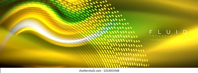 Fluid color neon wave lines background, neon liquid color futuristic paint template, vector illustration