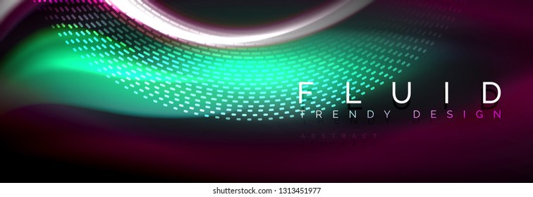 Fluid color neon wave lines background, neon liquid color futuristic paint template, vector illustration