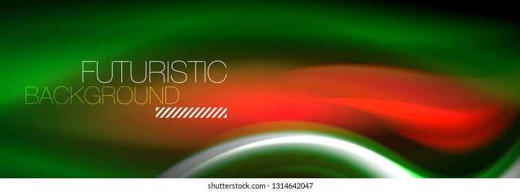 Fluid color neon wave lines background, neon liquid color futuristic paint template, vector illustration