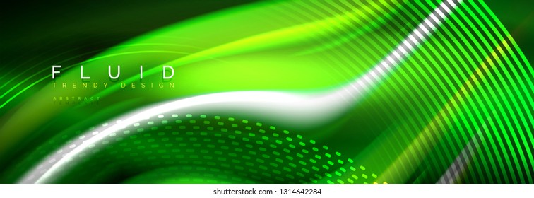 Fluid color neon wave lines background, neon liquid color futuristic paint template, vector illustration