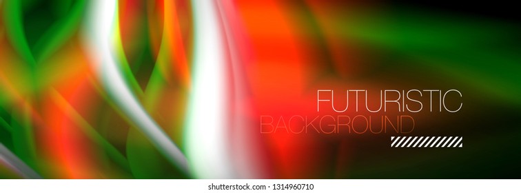 Color fluido de fondo de líneas de onda de neón, neón color líquido plantilla de pintura futurista, ilustración vectorial