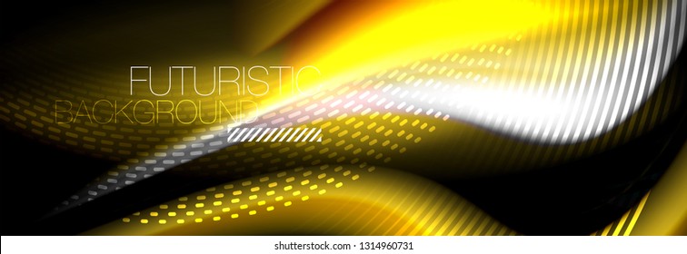 Fluid color neon wave lines background, neon liquid color futuristic paint template, vector illustration
