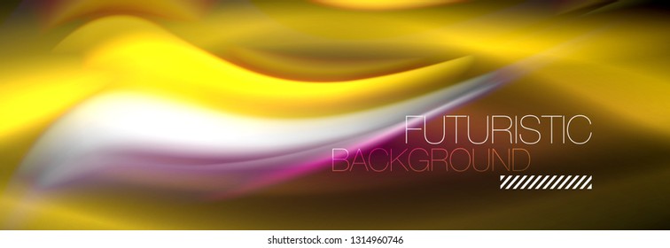 Color fluido de fondo de líneas de onda de neón, neón color líquido plantilla de pintura futurista, ilustración vectorial