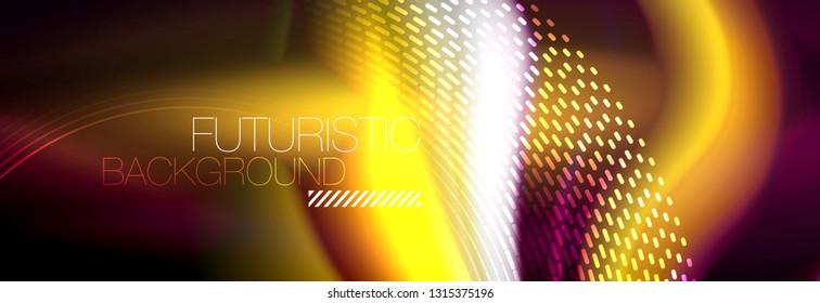Fundo de linhas de onda de néon de cor fluida, modelo de pintura futurista de cor líquida de néon, ilustração de vetor