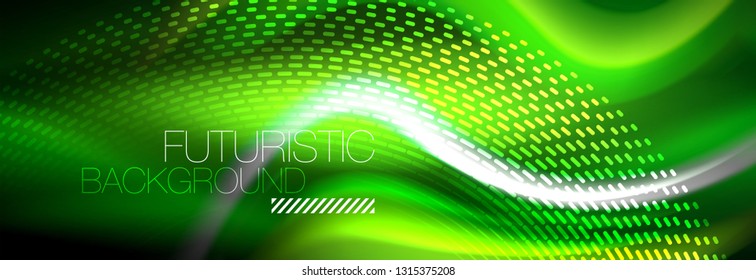 Fluid color neon wave lines background, neon liquid color futuristic paint template, vector illustration