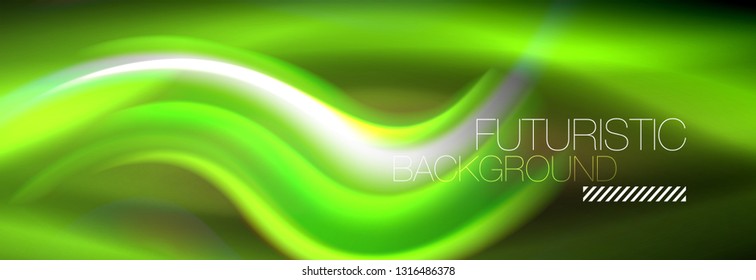 Fluid color neon wave lines background, neon liquid color futuristic paint template, vector illustration