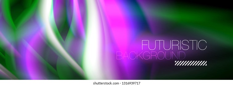 Fluid color neon wave lines background, neon liquid color futuristic paint template, vector illustration