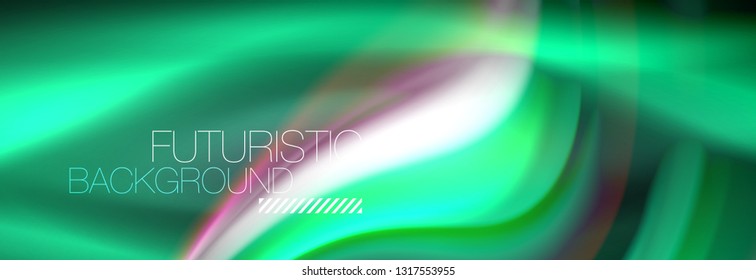 Fluid color neon wave lines background, neon liquid color futuristic paint template, vector illustration