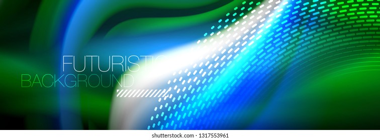 Fluid color neon wave lines background, neon liquid color futuristic paint template, vector illustration
