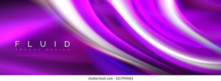Fluid color neon wave lines background, neon liquid color futuristic paint template, vector illustration