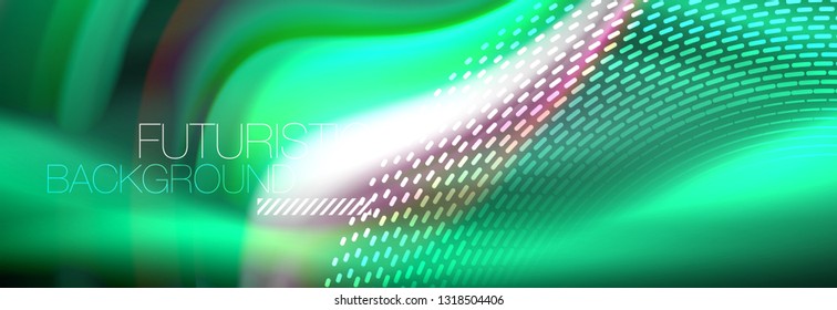 Fluid color neon wave lines background, neon liquid color futuristic paint template, vector illustration