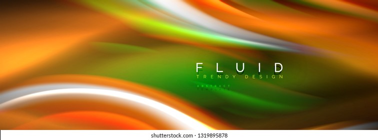 Fluid color neon wave lines background, neon liquid color futuristic paint template, vector illustration