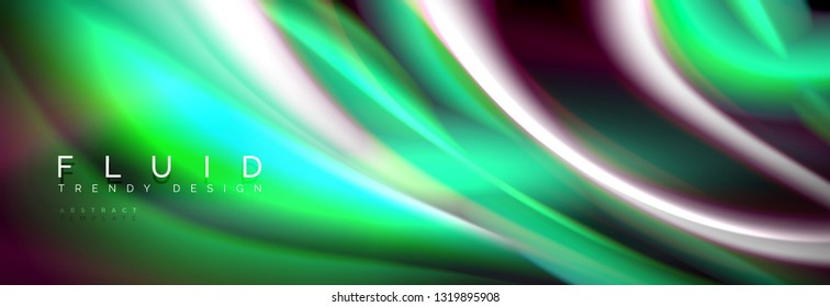 Fluid color neon wave lines background, neon liquid color futuristic paint template, vector illustration