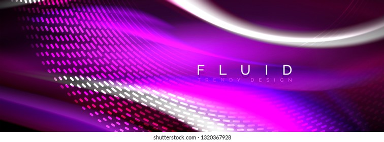 Fluid color neon wave lines background, neon liquid color futuristic paint template, vector illustration