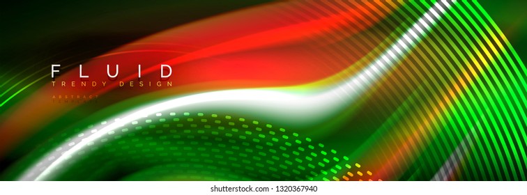 Fluid color neon wave lines background, neon liquid color futuristic paint template, vector illustration