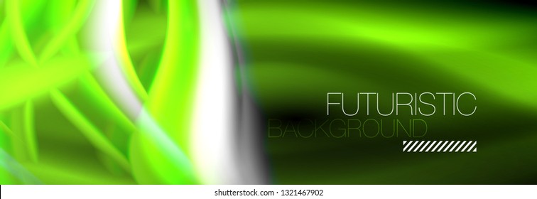Fluid color neon wave lines background, neon liquid color futuristic paint template, vector illustration