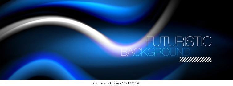 Fluid color neon wave lines background, neon liquid color futuristic paint template, vector illustration