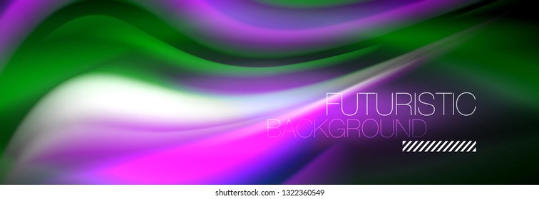 Fluid color neon wave lines background, neon liquid color futuristic paint template, vector illustration