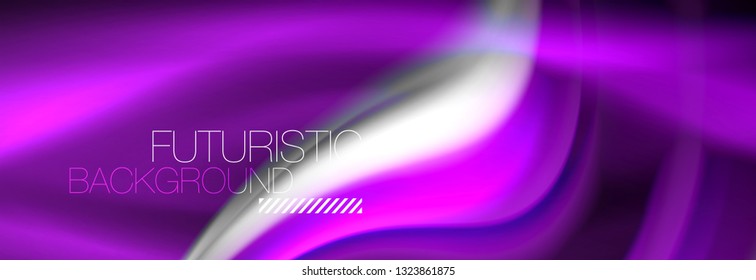 Fluid color neon wave lines background, neon liquid color futuristic paint template, vector illustration