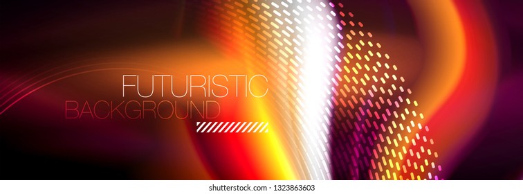 Fluid color neon wave lines background, neon liquid color futuristic paint template, vector illustration