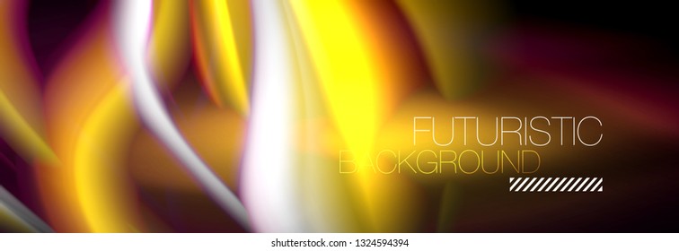 Fluid color neon wave lines background, neon liquid color futuristic paint template, vector illustration