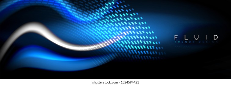 Fluid color neon wave lines background, neon liquid color futuristic paint template, vector illustration