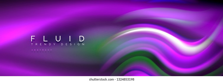 Fluid color neon wave lines background, neon liquid color futuristic paint template, vector illustration